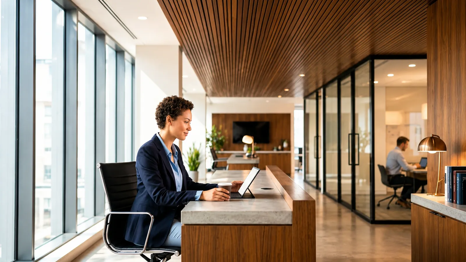 Modern office with ambient background music system